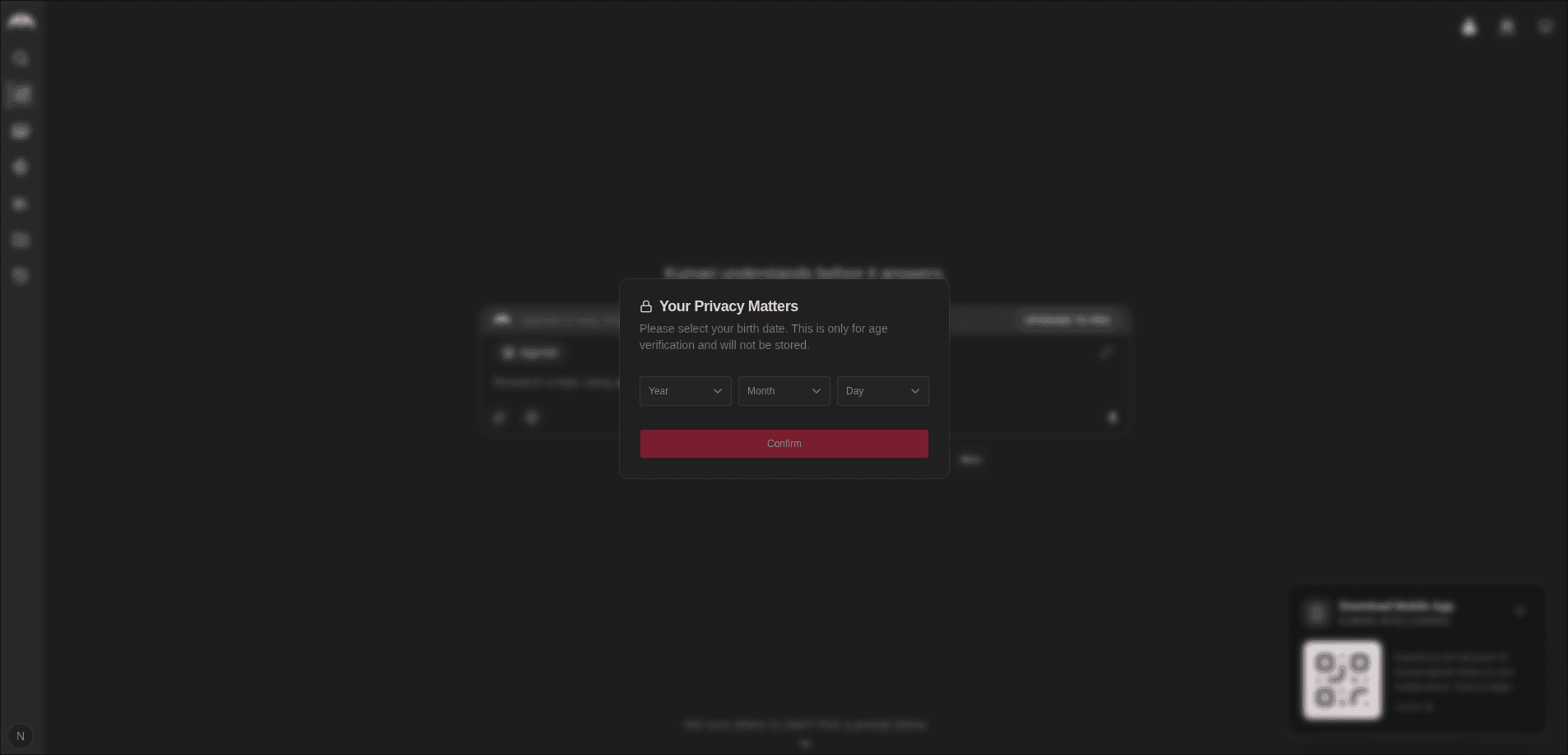 Age verification screen