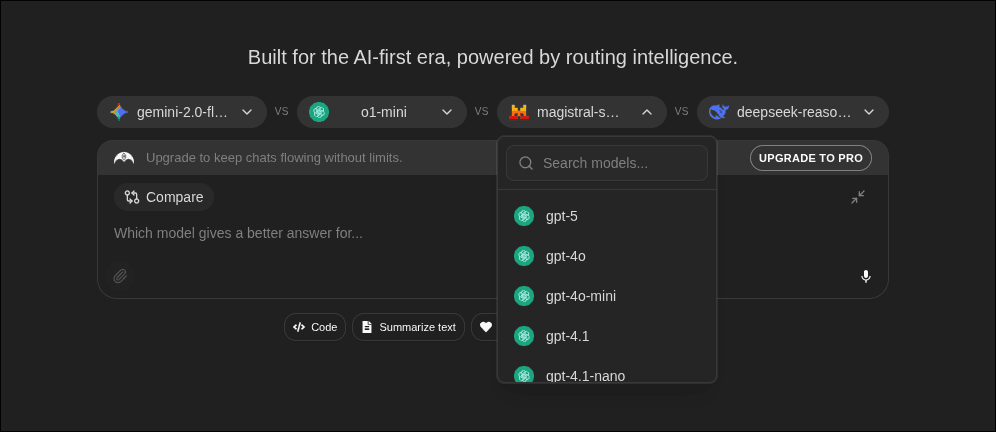 compare selection dropdown